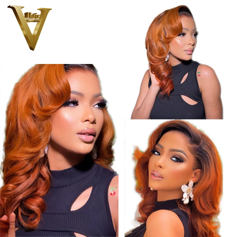 

Ginger Orange Ombre Color Wig Loose Wave 13X4 Lace Front Human Hair 4X4 Closure Frontal Wigs Preplucked With Baby Hair Indian