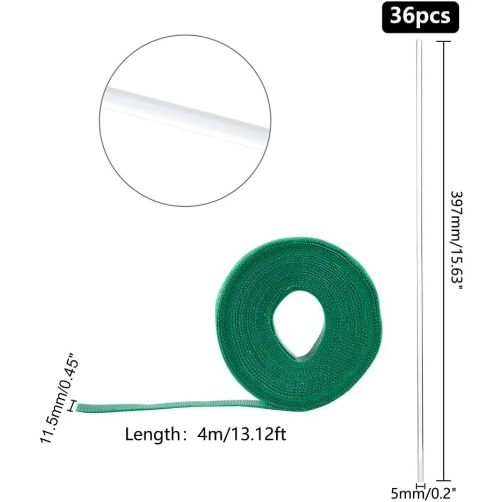 36 шт. прозрачные колья для растений, колонны, акриловые многоразовые садовые палочки для поддержки цветов с нейлоновыми клейкими крючками и петлями длиной 4 м для