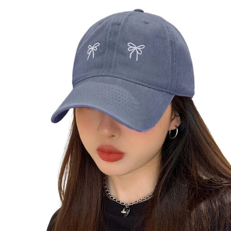 Distressed Baseball Hat for Girls Woman Delicate Embroidery Bowknot Baseball Hat