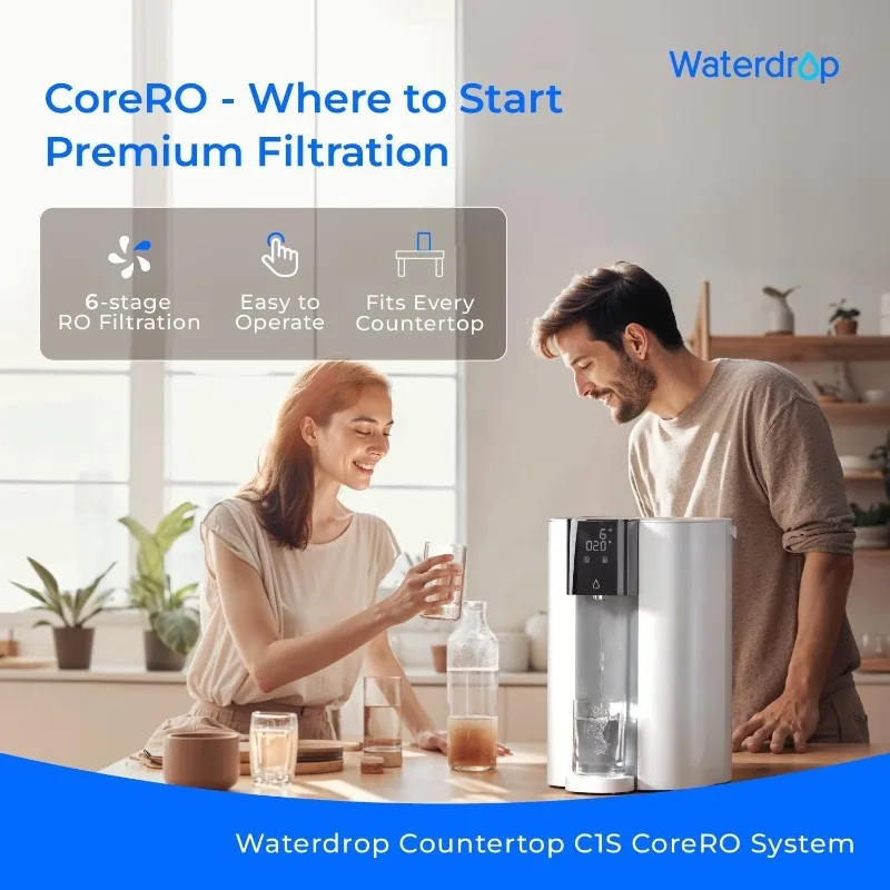 Countertop reverse osmosis water filter, countertop reverse osmosis system, portable pure water pitcher, purified water to drain