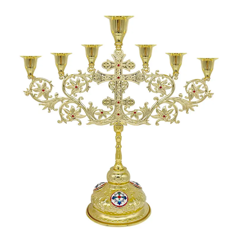 

Orthodox Candle Holder Cross GoldChristian Catholic Votive Candlestick Church Decoration Supplies Подсвечник Православный Крест