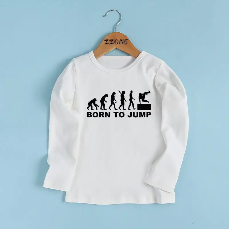 

Boys and Girls Evolution Of Parkour Born To Jump Print T shirt Kids Cool Casual Clothes Children Long Sleeve T-shirt,LKP2422