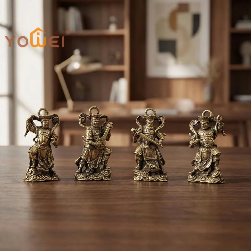 Latest Retro Brass Four Heavenly Kings Statues Desktop Ornaments Antique Miscellanea Buddha Bronze Carvings Vintage Bronzeware