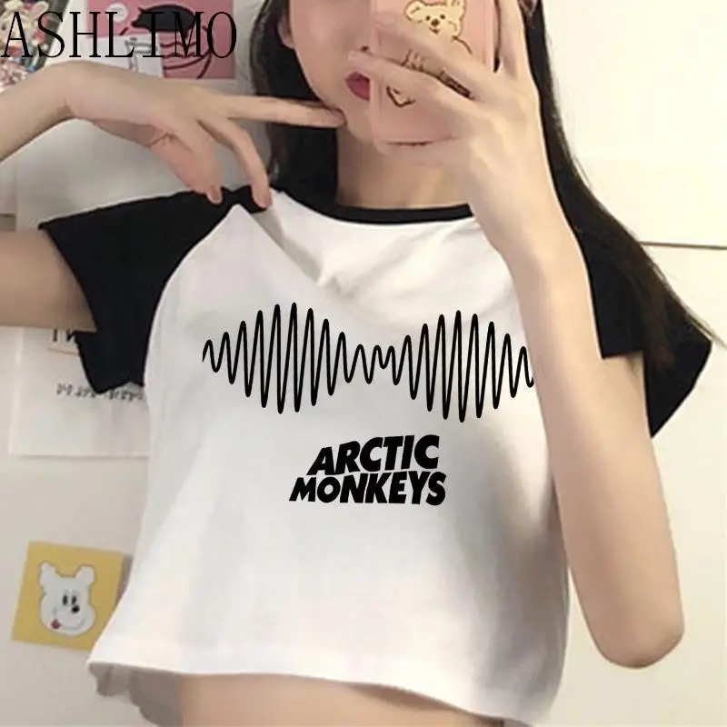 

Arctic Monkeys Sound Wave Rock Band T-Shirt Gothic Women Summer Patchwork Short Sleeve Slim Baby Retro Streetwear Y2k Crop Top