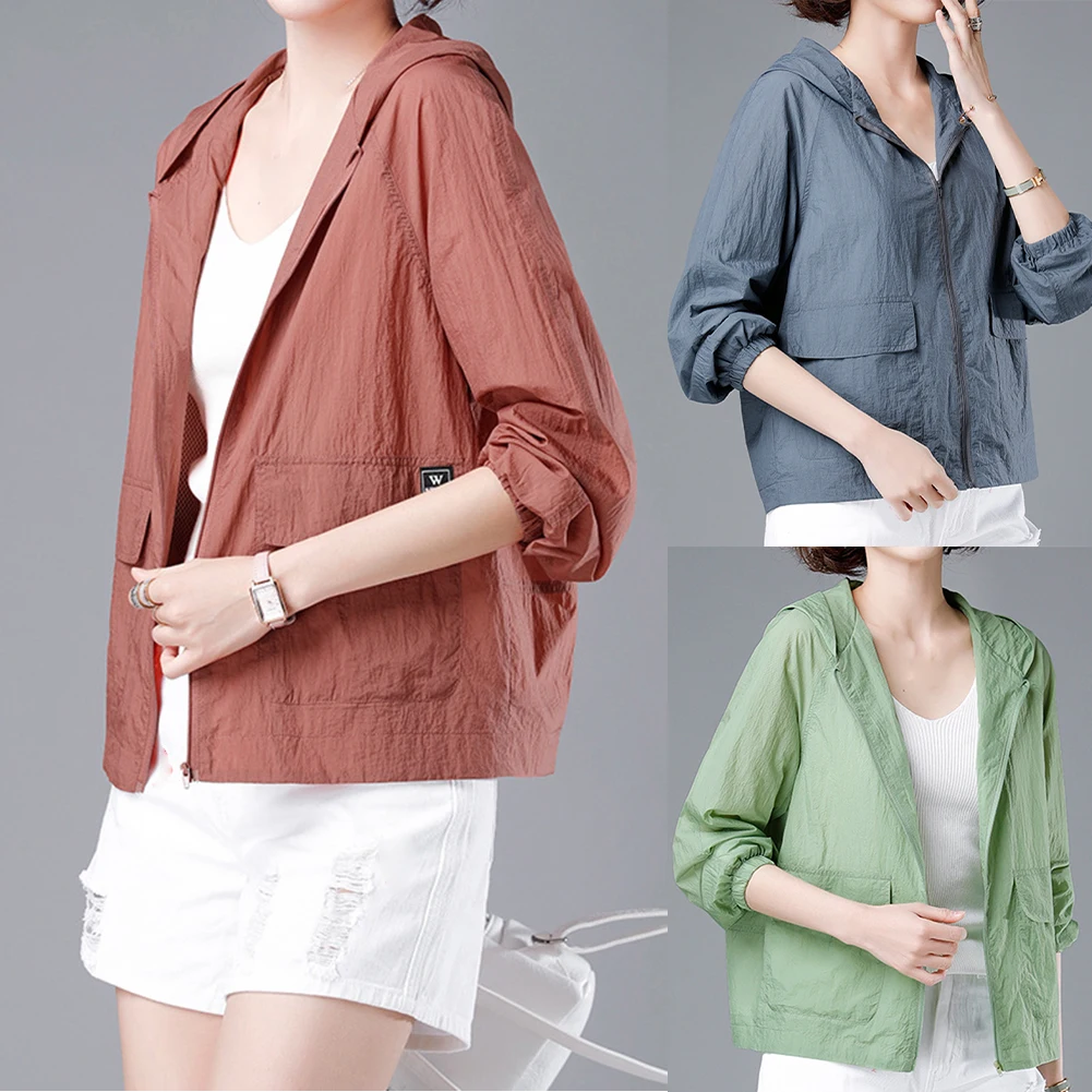 Women's Jacket Sunscreen Jacket For Holiday For Spring And Autumn Applicable For All Seasons Pure Color Pattern