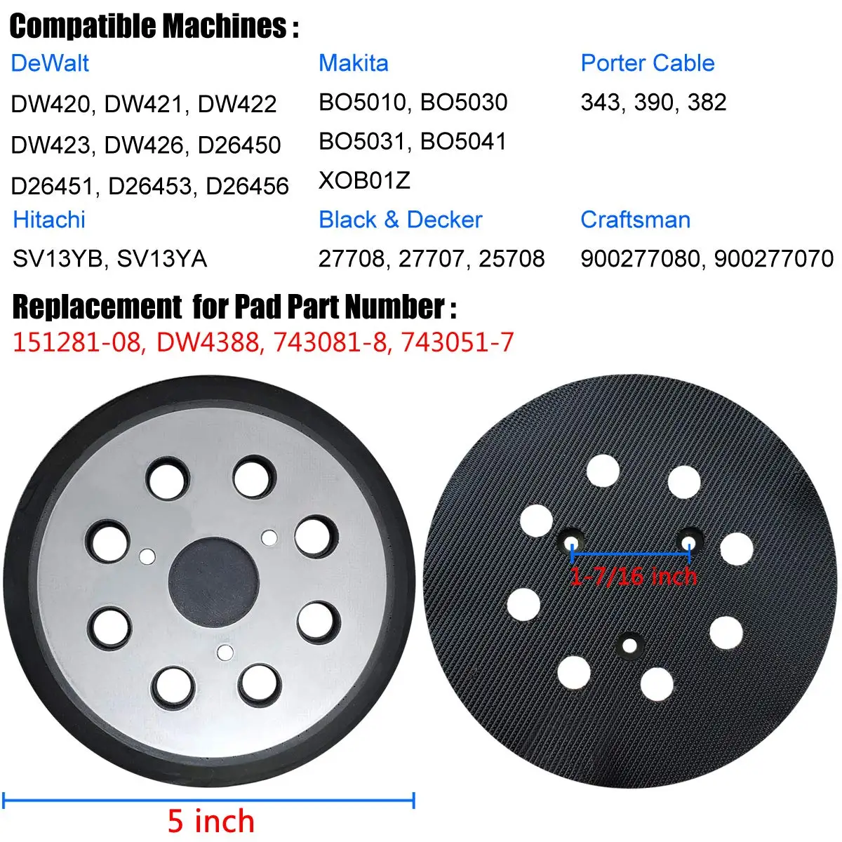 Imagem -05 - Substituição Lixar Almofadas para Porter Cabo Orbital Backing Placas Ferramentas para Trabalhar Madeira Buraco Gancho e Laço Black & Decker 5