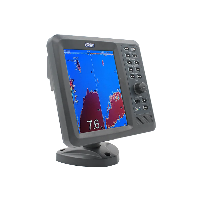 เครื่องหาปลา Marine 7 นิ้ว จอสี TFT LCD พร้อมระบบวัดความลึกแบบ Echo Depth Sounder ความถี่คู่ Kfish-7 พร้อมหัววัดแบบพลาสติกสีบรอนซ์