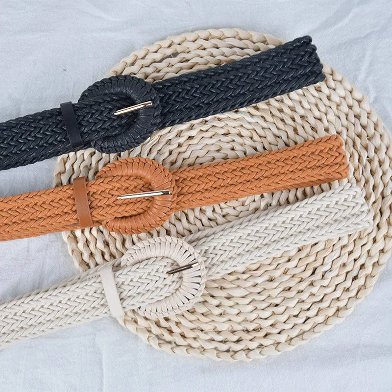 حزام خصر منسوج مثقوب للنساء، ريترو، بسيط، إبزيم إبرة، حزام طالب كاجوال ومتعدد الاستخدامات، جينز، عصري