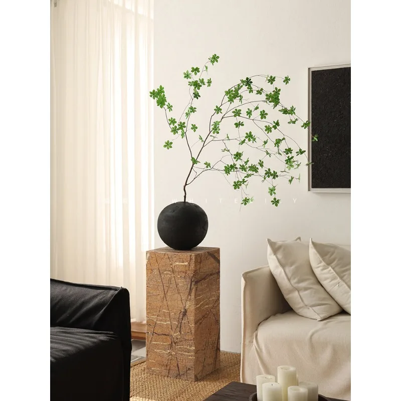 Lily White Wabi Silent Wind Marble Base Sculpture Display Table Floor to Floor Ornament Medium Ancient Stone Pillar Decorative P