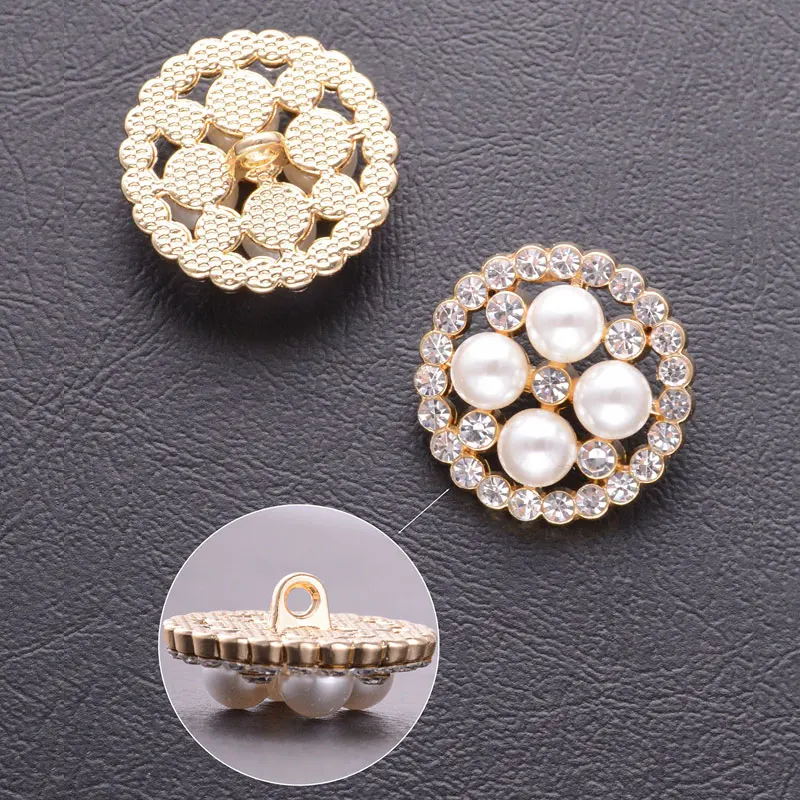 5/10pcs 15-25mm Luxury Rhinestone Pearl Buttons Hollow Out Metal Shank Sewing Button DIY Needlework Apparel Craft Supplies