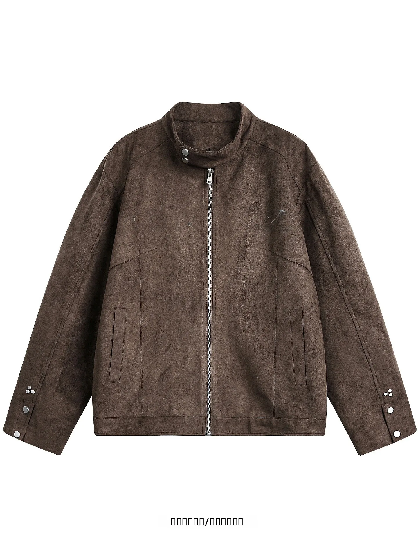 

Loose Fit Zipper Design Jaet from Retro Japanese Sle Stand Collar ex Outerwear for Autumn Winter Youth Faion