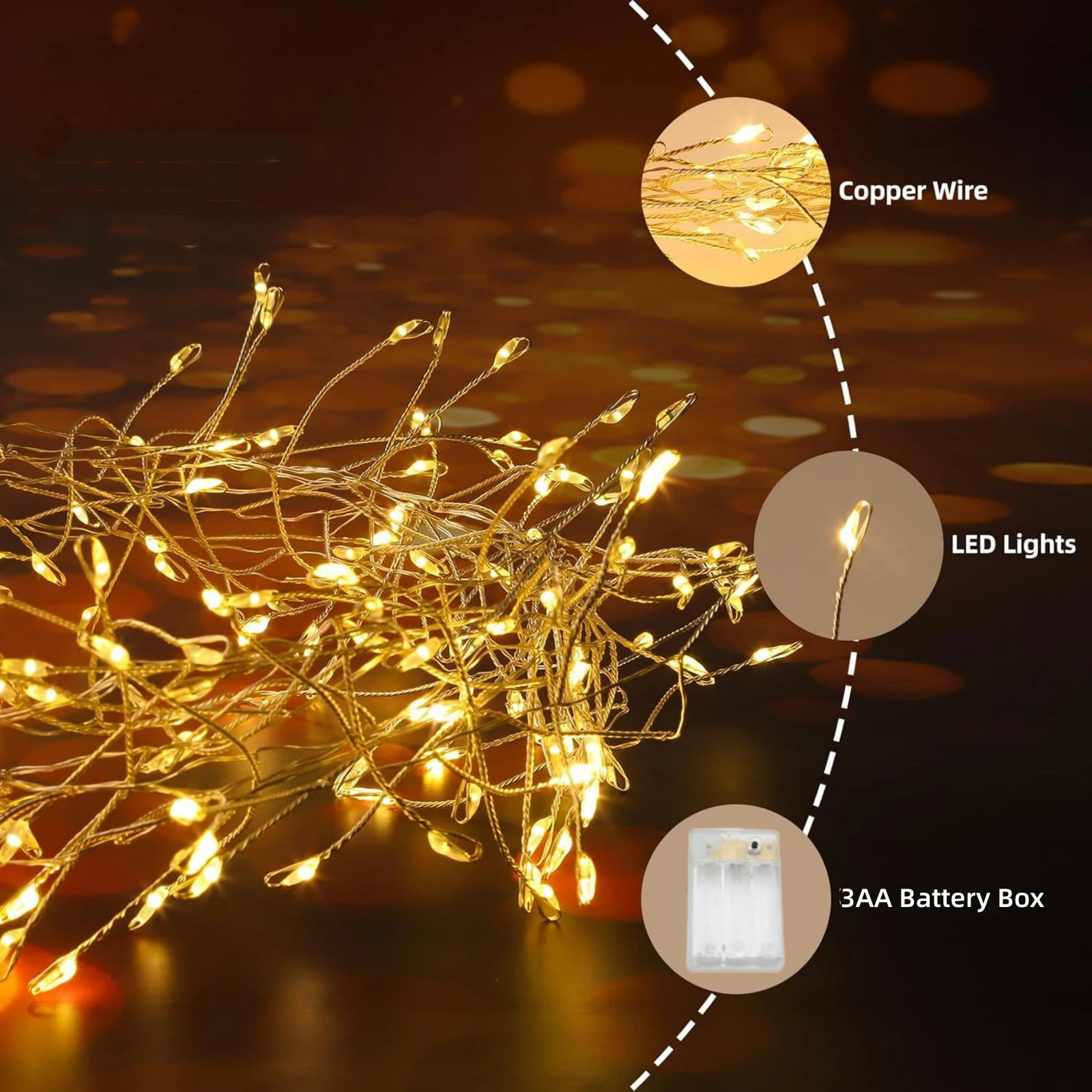 LED Firecracker String Lights Garden Fairy Lights Battery Box Powered Remote Kit Copper Wire for Wedding Party Christmas Decor