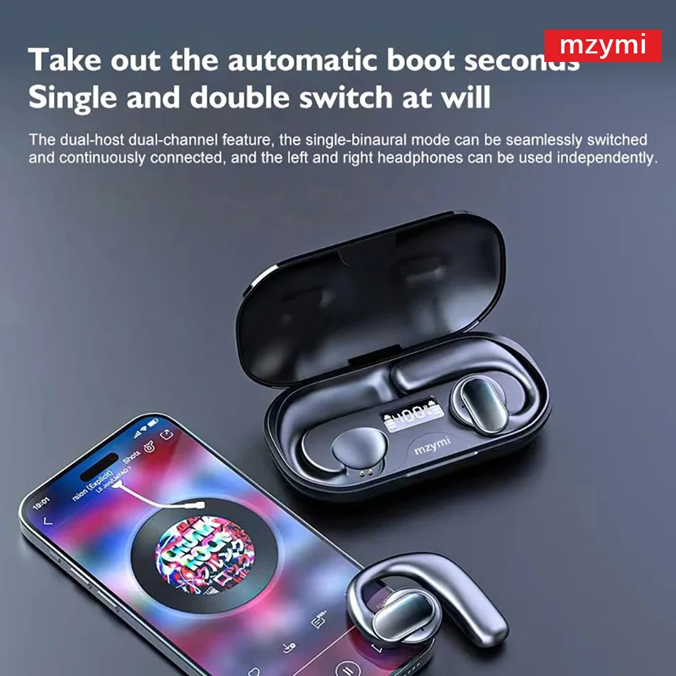 mzymi S901 Ear hook Wireless Earbuds Bluetooth5.3 Noise Canceling Headphones Sport Game LED Display Headet With Mic