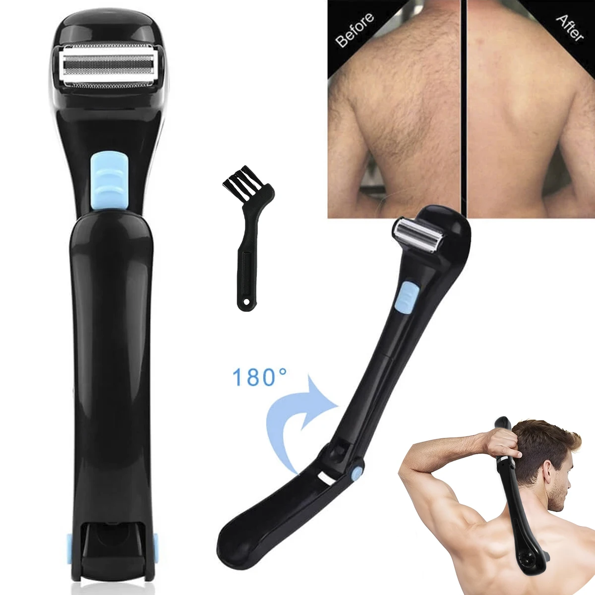 

14.7in Electric Back Hair Shaver 180° Foldable Back Razor Cordless Body Shaver Men Body Trimmer Pain-Free Back Hair Removal Shav
