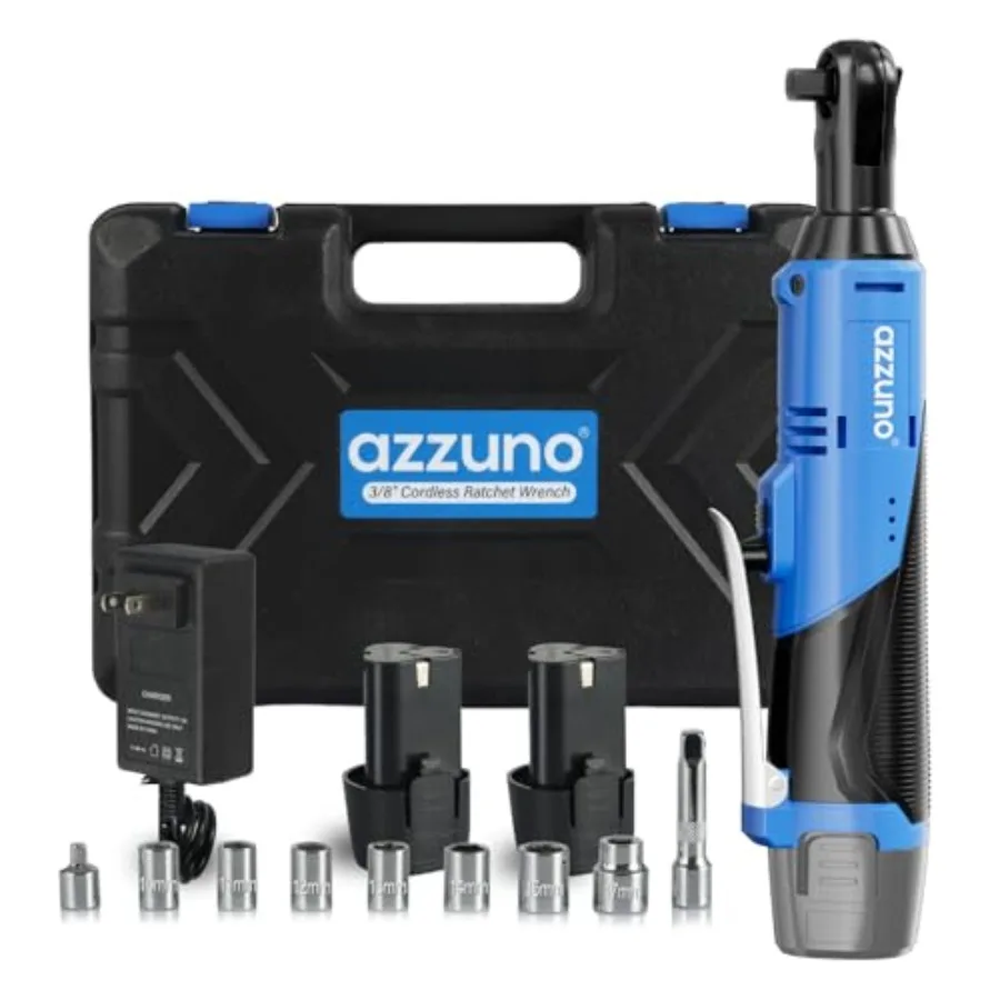 

3/8" Electric Ratchet Wrench Set 30 Ft-lbs Cordless Ratchet Wrench 300 RPM Power Ratchet Tool Kit with 2 x 2000mAh Lithium-Ion