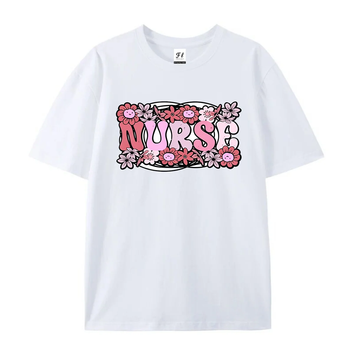 Groovy Floral Nurse Graphic T‑Shirt Cute Smiley Flower Print Casual Short Sleeve Tee Medical Worker Appreciation Gift Tops For W
