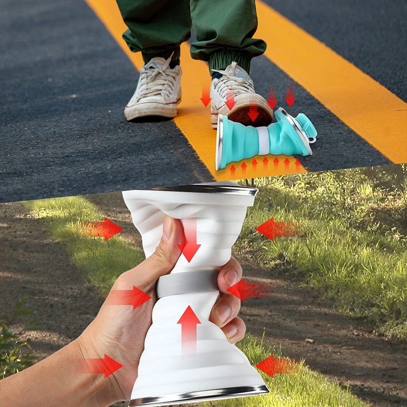 カラビナ付き折りたたみ式カップ 500ml 折りたたみ式シリコンボトル アウトドア旅行用 携帯用漏れ防止シリコンウォーターボトル