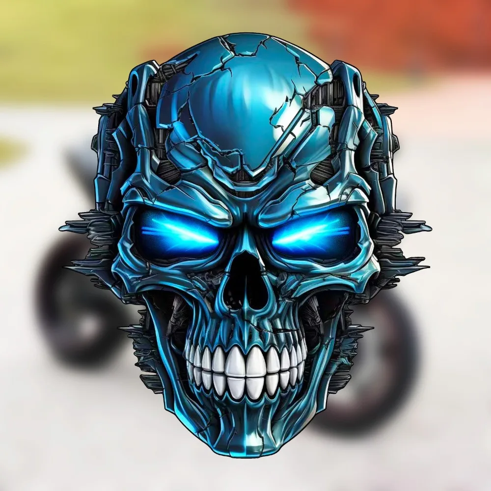 1PC Blue Heavy Metal Skull Car Sticker Waterproof Vinyl Decal for Auto Window Door Motorcycle Fuel Tank Body Helmet Decor