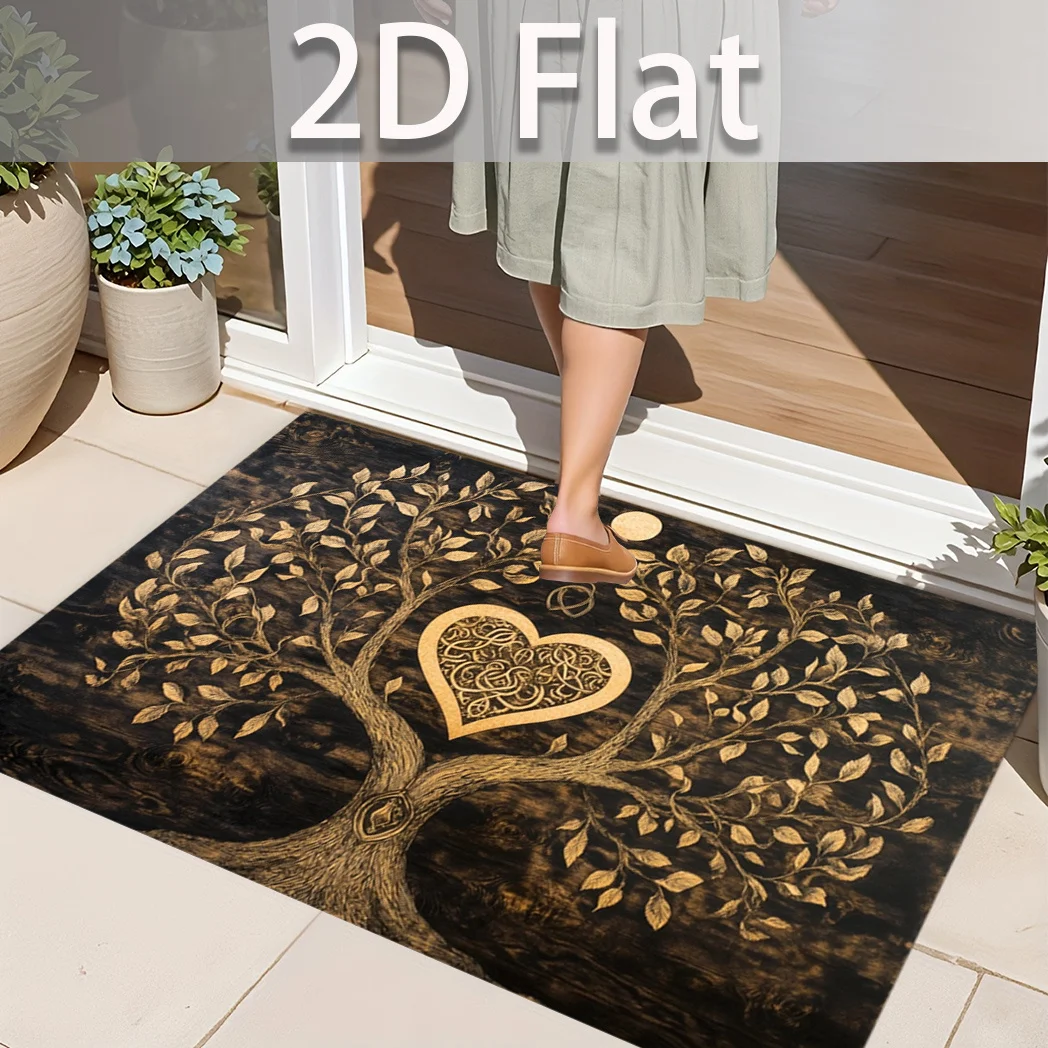 Nature Tree of Life Doormat, Non‑Slip Floor Mat, Stone Surrounded Tree Artwork for Entryway Porch Home Ornament
