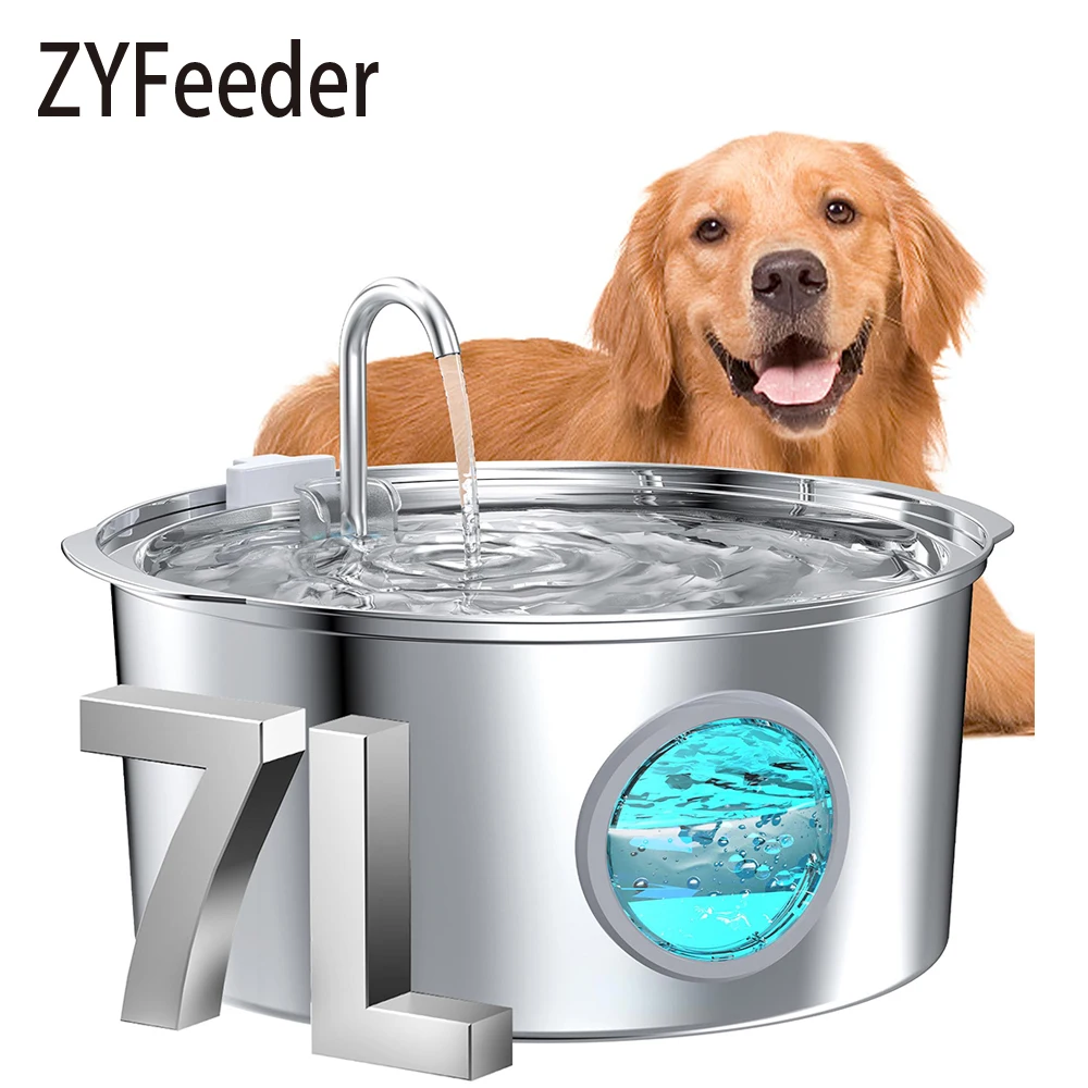 7L Large Capacity Stainless Steel Cat Water Fountain Dog Pet Automatic Water Fountain Feeder Window Silent (No 5V 1A Plug)