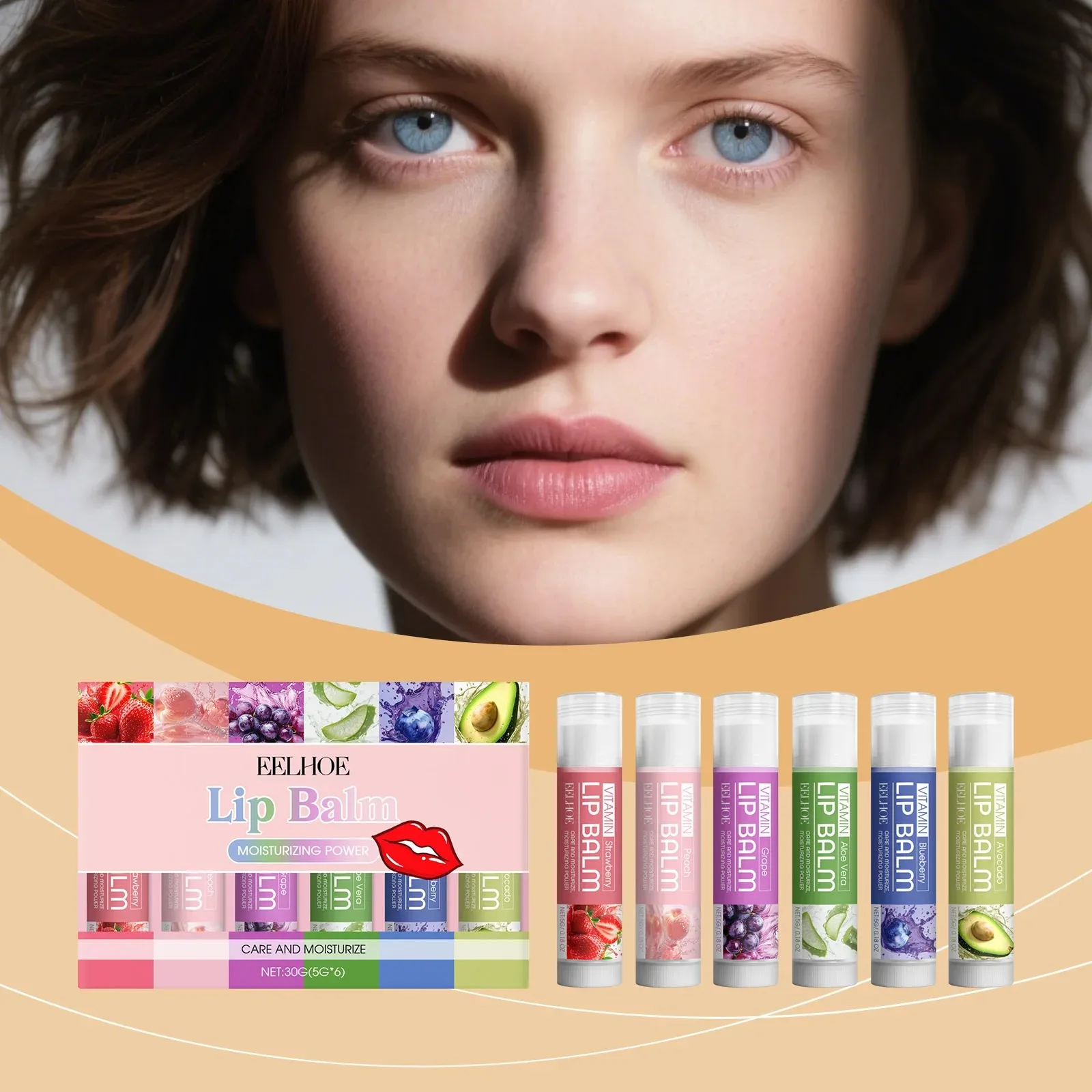 6Pcs Fruit Series Lip Balm Set Winter Moisturizing Repair Non-Sticky Lip Care Skin Anti-Cracked Fashion Lip Balm Collection