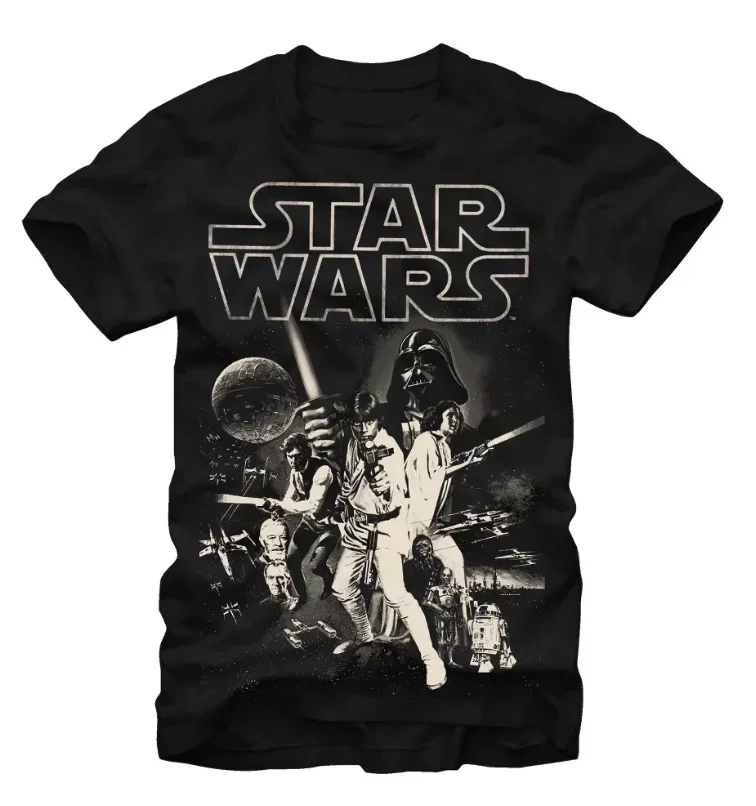 2025 스타워즈 남성 및 여성 봄/여름 반팔 티셔츠, 공상과학 복고풍 캐주얼 프린트 스타워즈 로고, 데일리 팬 선물