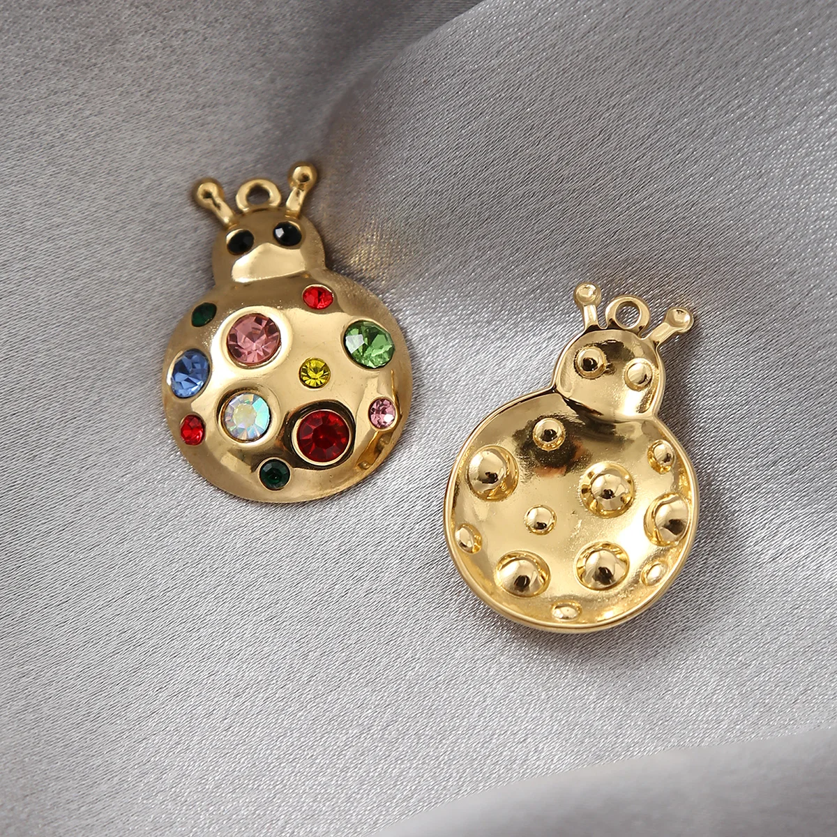 

5 шт., милые подвески в виде божьей коровки из нержавеющей стали, подвески с кристаллами и цирконием для DIY ювелирных изделий, браслета, ожерелья, принадлежности для изготовления