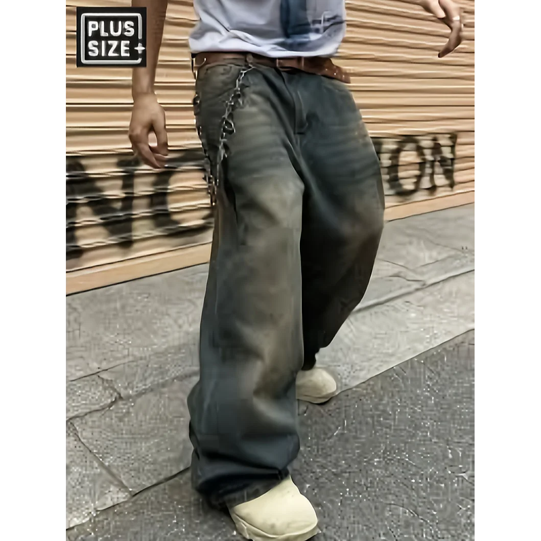 

Plus Size 6XL 5XL 4XL New Streetwear Loose Jeans Men Fashion Loose Straight Wide Leg Pants Men's Brand Clothing Blue