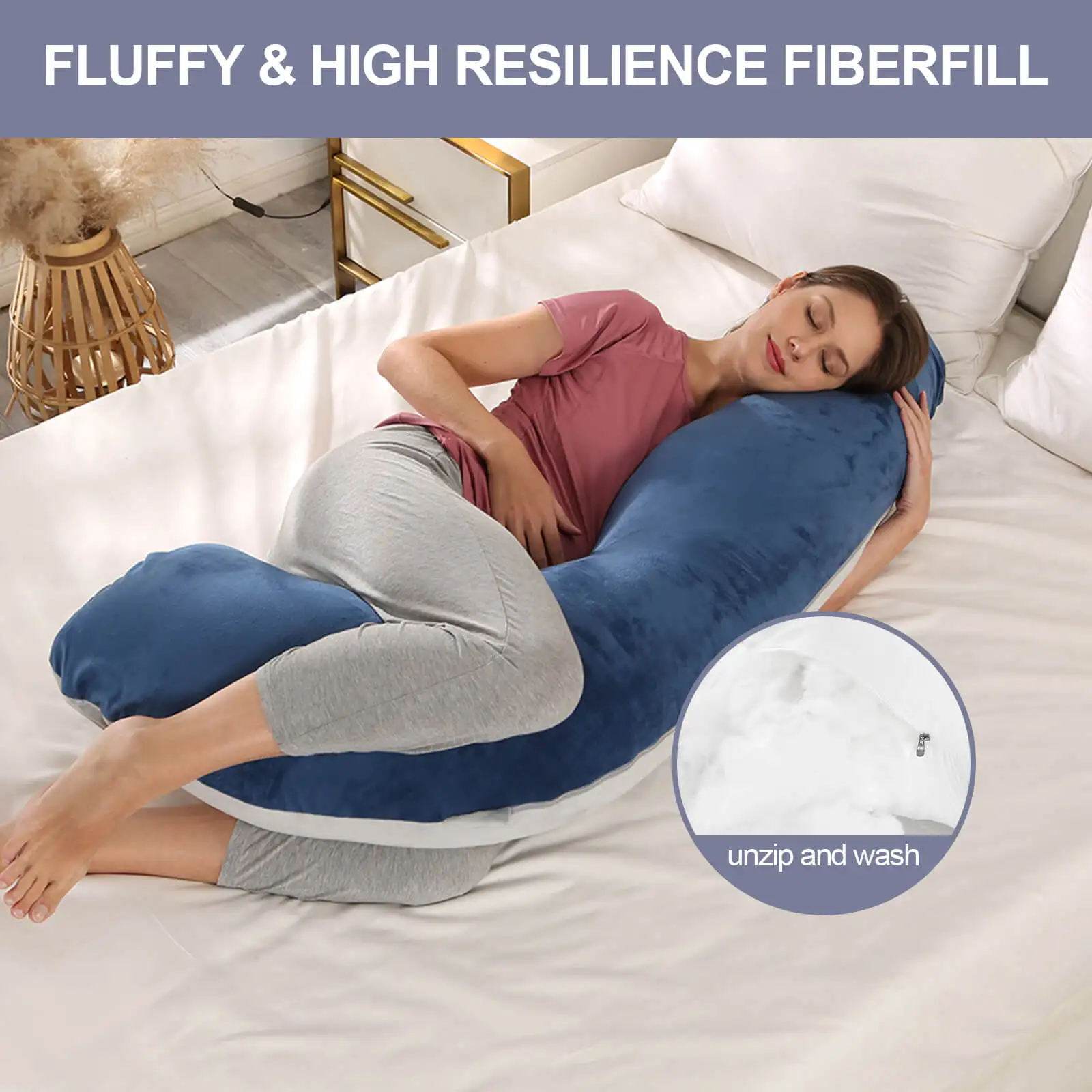 Pregnancy Pillows for Side Sleeping J Shaped Maternity Body Pillow for Pregnancy Soft Pregnancy Pillow W/ Jersey or Velvet Cover