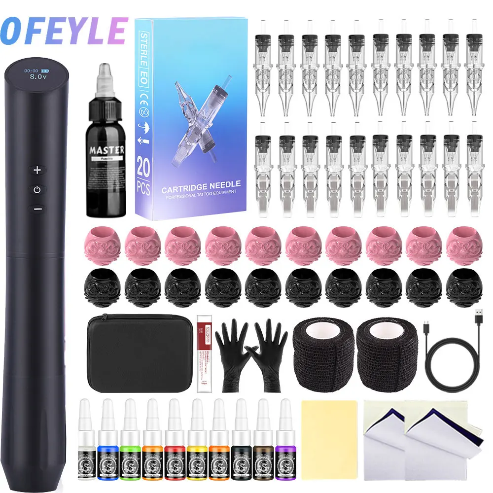 

OFEYLE 109 Tattoo Machine Kit Wireless Tattoo Pen LED Display Eyebrow Lip Permanent Makeup Machine Kit for Tattoo Artist