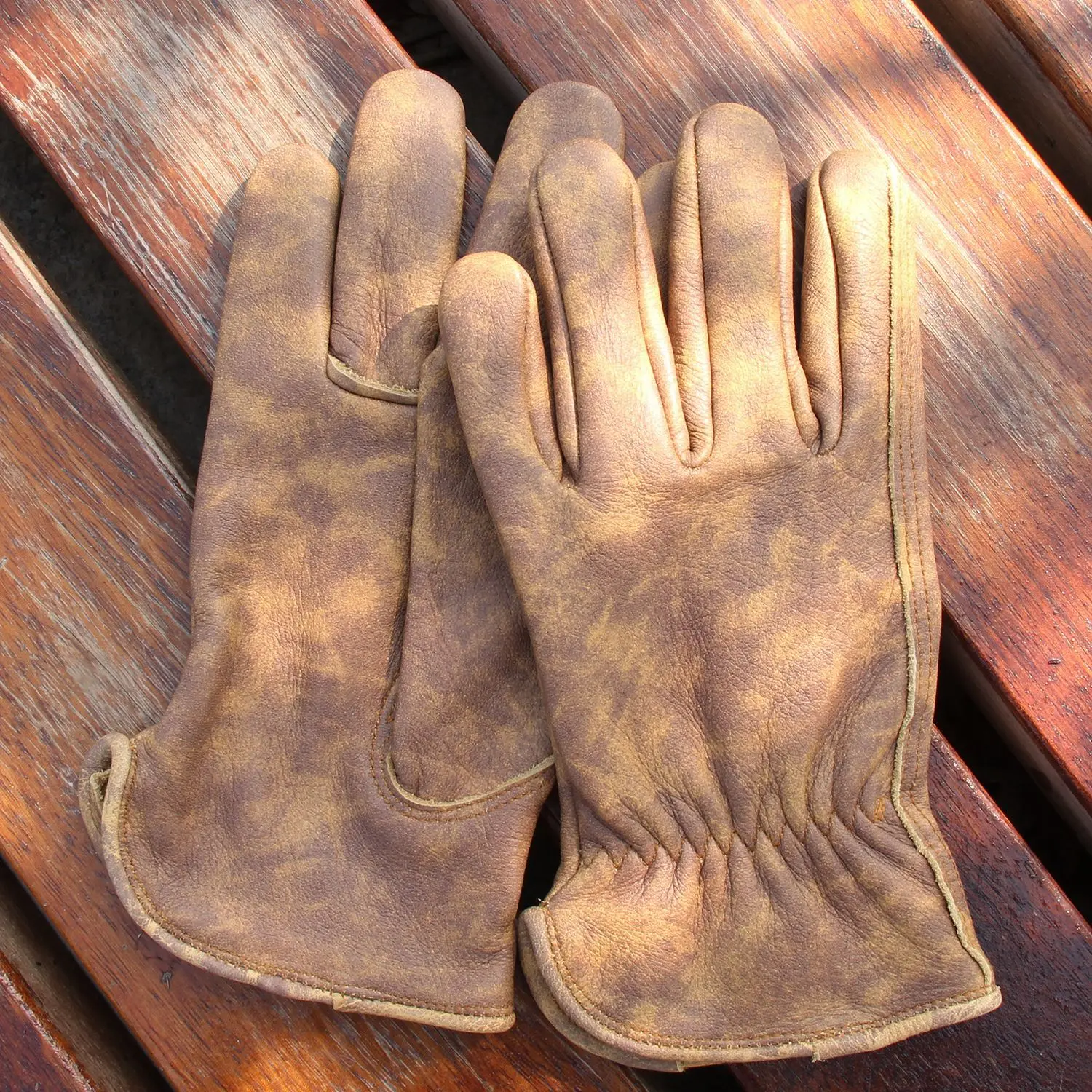 Vintage Distressed Leather Work Gloves Grain Cowhide Leather Gloves for Outdoor Camping Cycling Gardening Climbing Yard Work