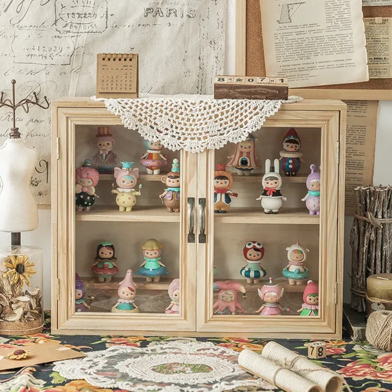 Artisan Handcrafted Wooden Blind Box Display Cabinet Dustproof Collectible Showcase Unique Desktop Decor and Organization