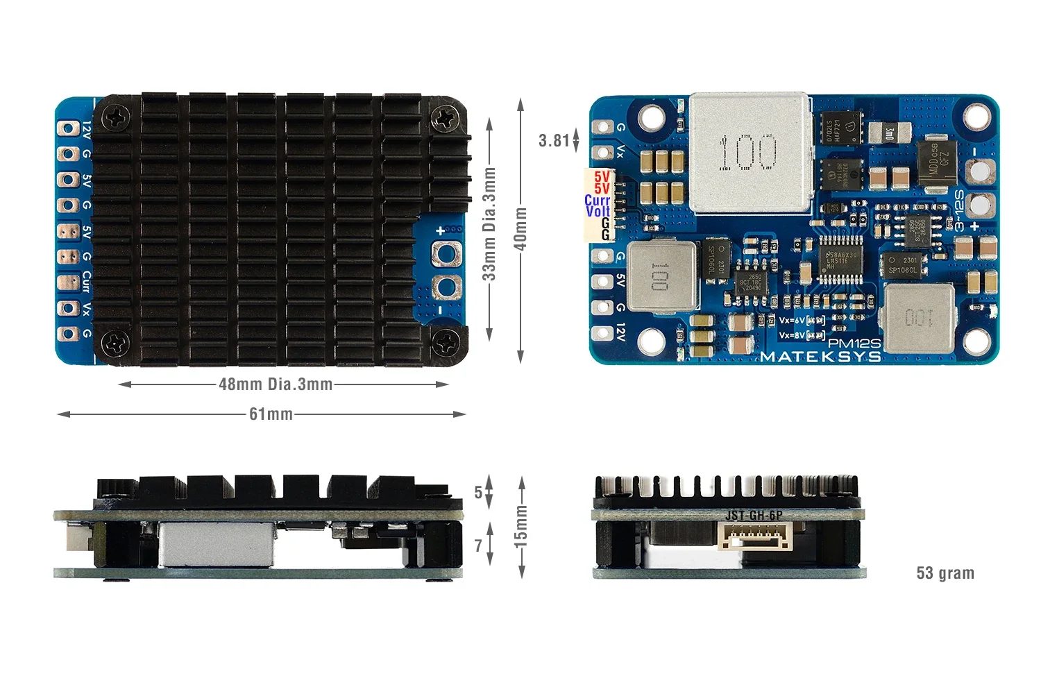 Mateksys Matek Systems POWER MODULE PM12S-3 5V/12V 4A 5-8V/15A BEC for RC Multirotor FPV Racing Drone Long Range