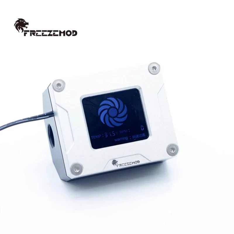 FREEZEMOD Watercooling Flowmeter/Thermometer Alarm, Electronic Data RPM Flow Speed & Temperature Display,G1/4'' Aluminum+Acrylic