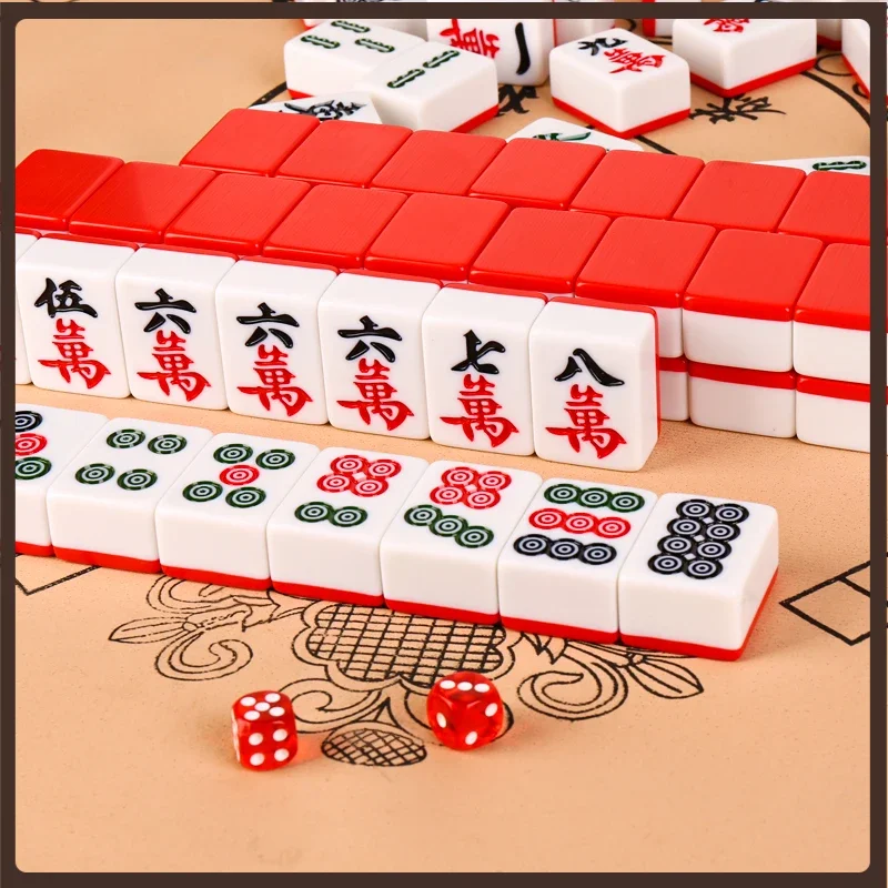 

Chinese Standard Pink Mahjong Large 40mm Game 144 Set Educational Cute Travel Mahjong Storage Box Gra Planszowa Family Games