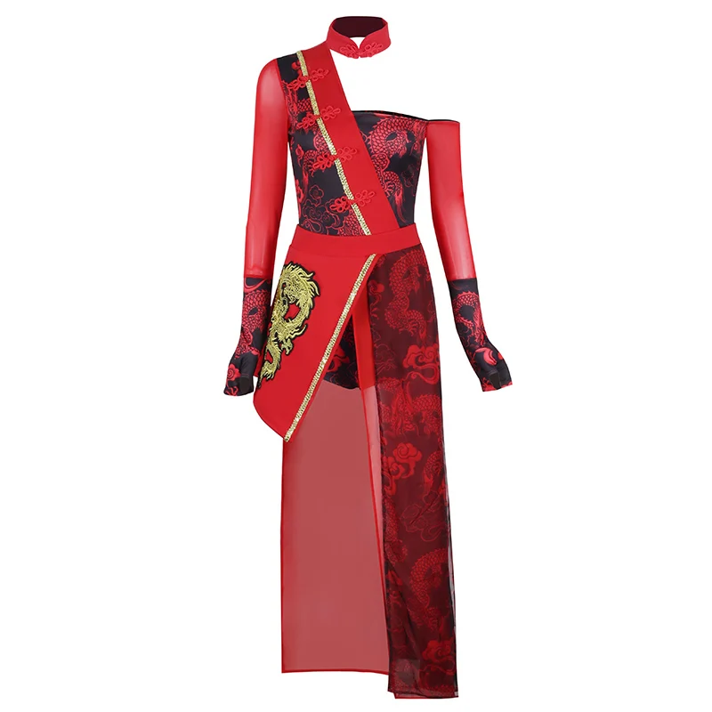 Costumes de scène de danse de style chinois pour adultes, tenues de festival rouges, vêtements de performance de jazz pour femmes