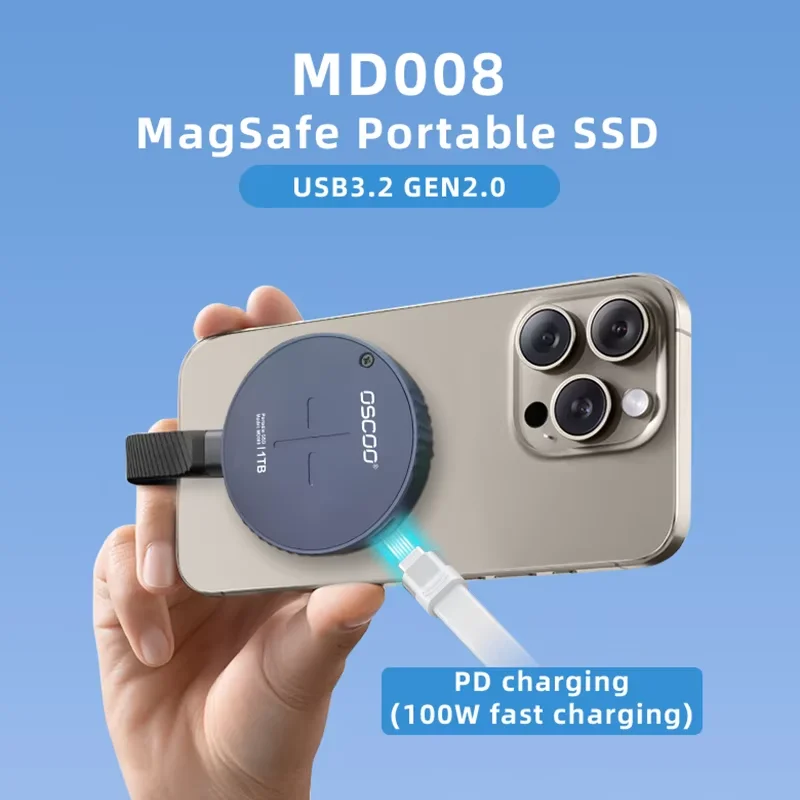 

OSCOO M.2 2242 PCIe3.0 External &Portable SSD MD008 Magnetic SSD With PD3.0 100W Fast Charging 10 Gbps SSD Iphone 15 Pro/Pro Max