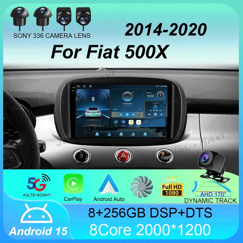 

Car Radio Android 15 Carplay Auto for Fiat 500X 2014-2020 Multimedia Video Player Navigation GPS Stereo WIFI+4G 2 Din 2din DVD