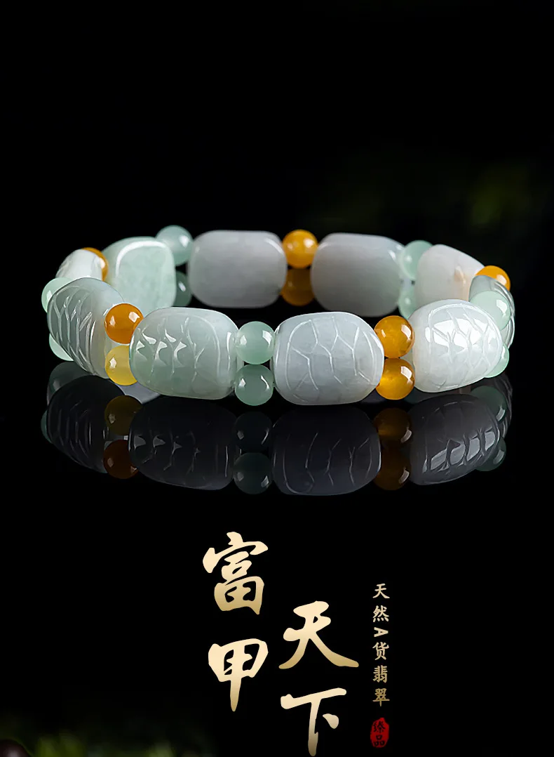 Natural Myanmar A-goods Jadeite Turtle String Carving Rich Jade Bracelet Exquisite High-grade Fashion Fine Jewelry Holiday Gift