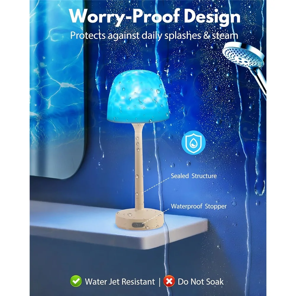 Spa-Like Shower Lamp -  Bathroom Lamp with 16 Color Ocean Wave Projector, Rechargeable Shower Light with Touch & Remote Control