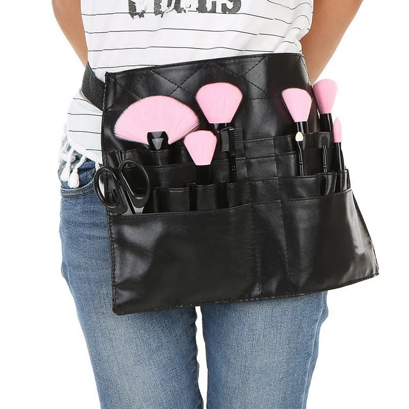 

Beauty Artist Professional Makeup Brush PU Waist Bag Cosmetic Portable Multi Pockets Bag With Belt Strap