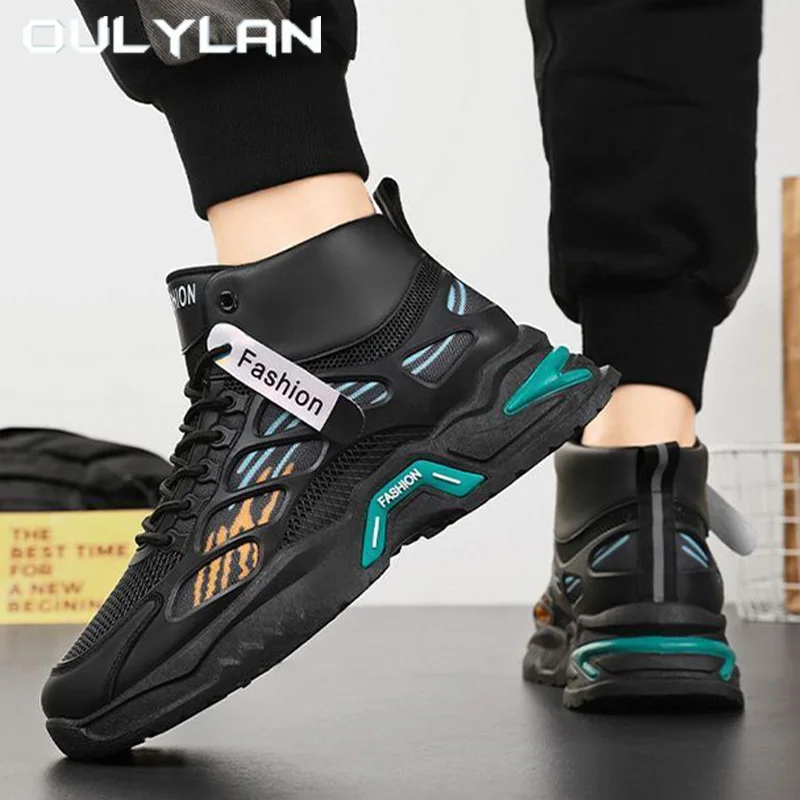 

Oulylan Men Comfort Mesh Breathable Sneakers Trendy Heightened Leisure High-top Footwear Anti Slip Wear-resistant Chunky Shoes