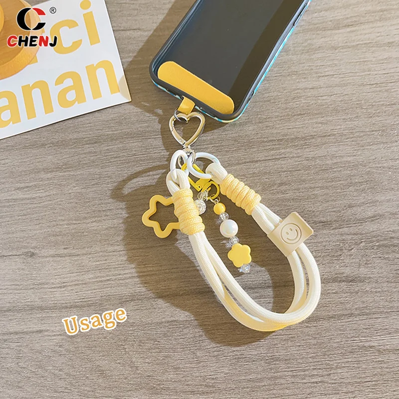 Simple Yellow Star Phone Strap Anti Lost Carabiner Phone Chain Wristband Keyring Mobile Phone Chain Earphone Camera Pendant