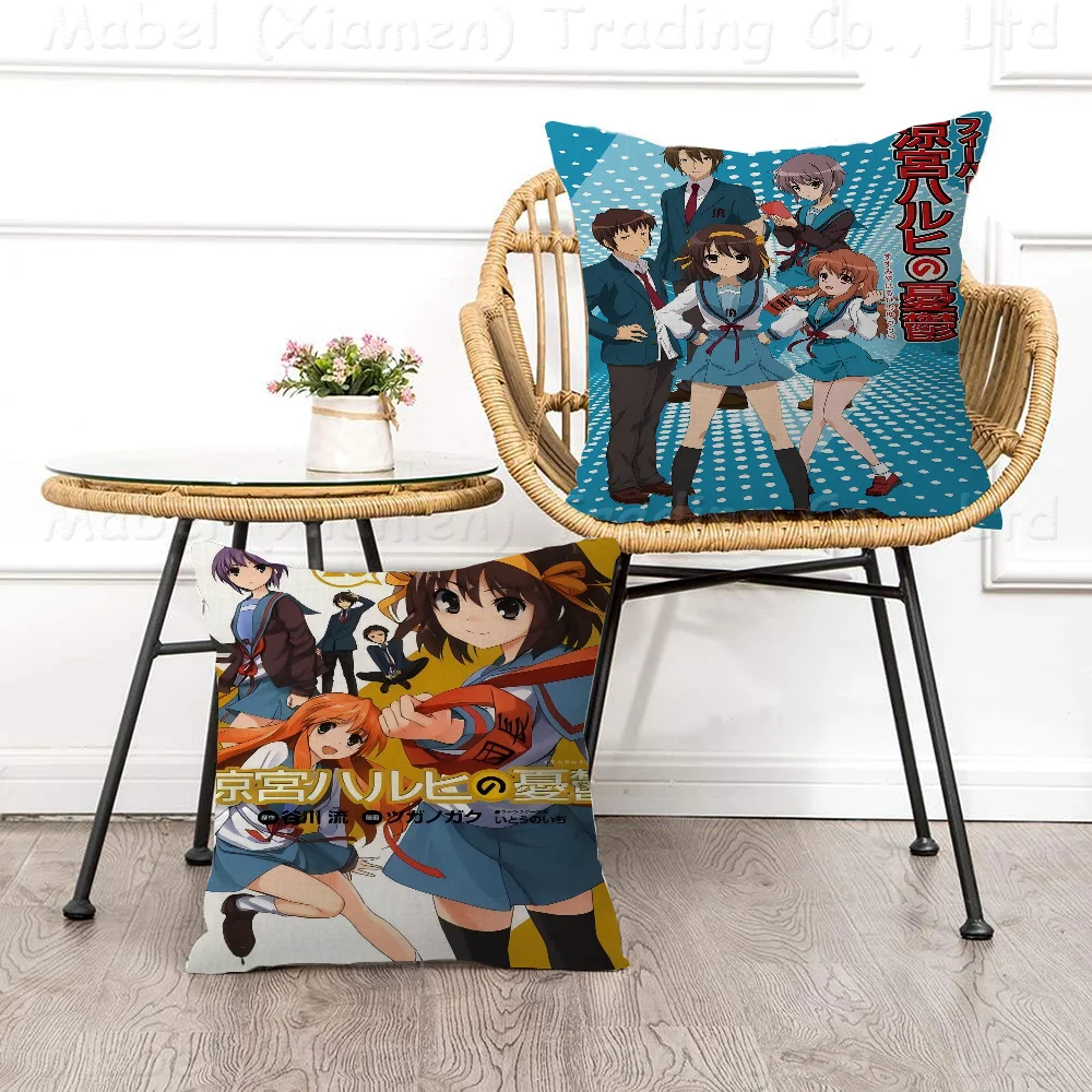 Haruhi Suzumiya Series Pillow Covers Cartoon Sofa Decorative Home Double-sided Printing Short Plush Cute Cushion Cover