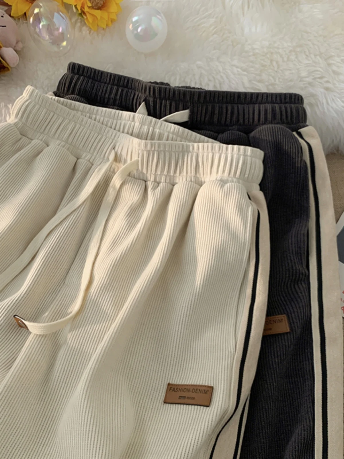 

Men's Corduroy Sports Pants Spring Autumn Winter Straight Leg Loose American Casual Thiened Fce Lined Sweatpants