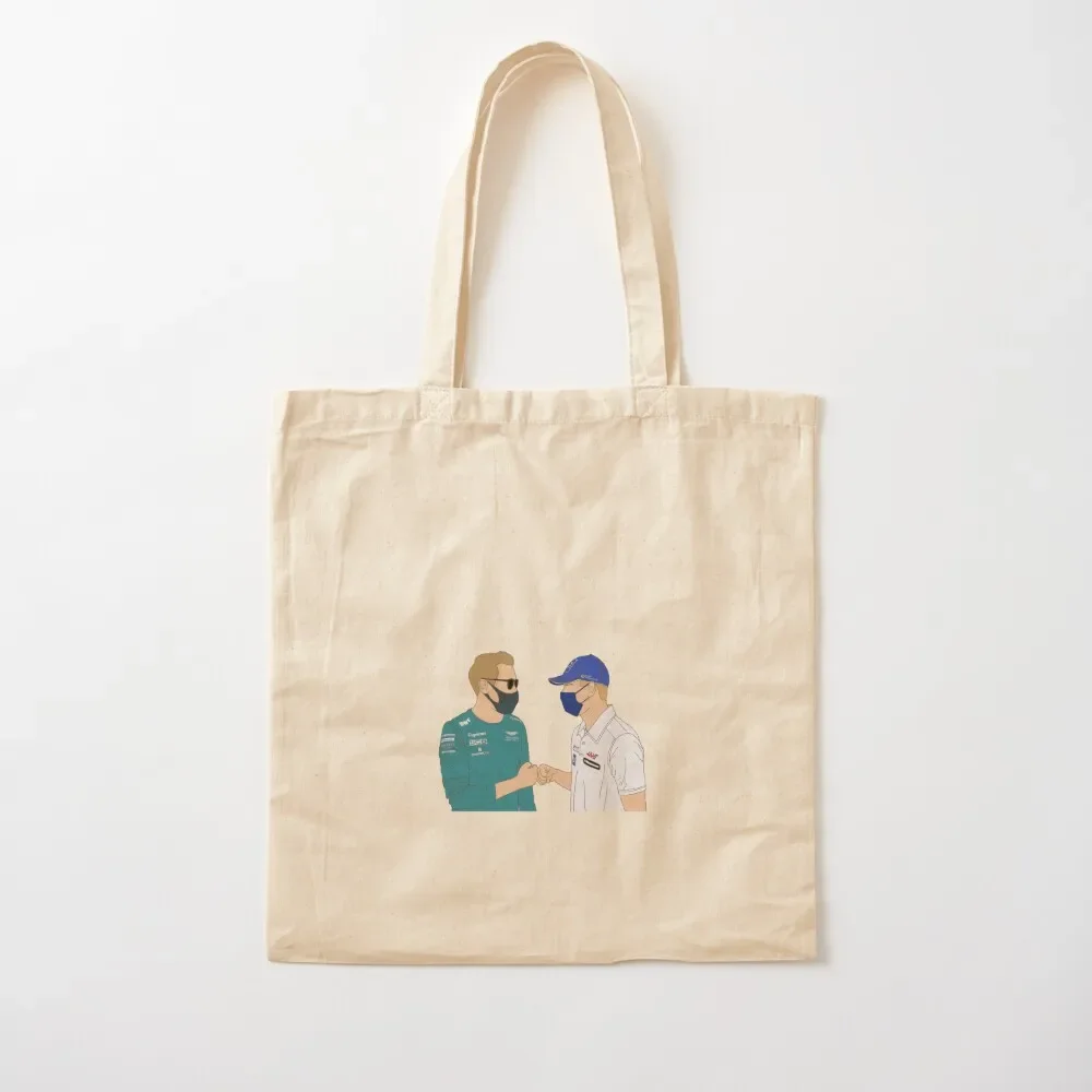 Sebastian Vettel and Mick Schumacher Tote Bag tote bag woman shopper bags for women free delivery bags Bag