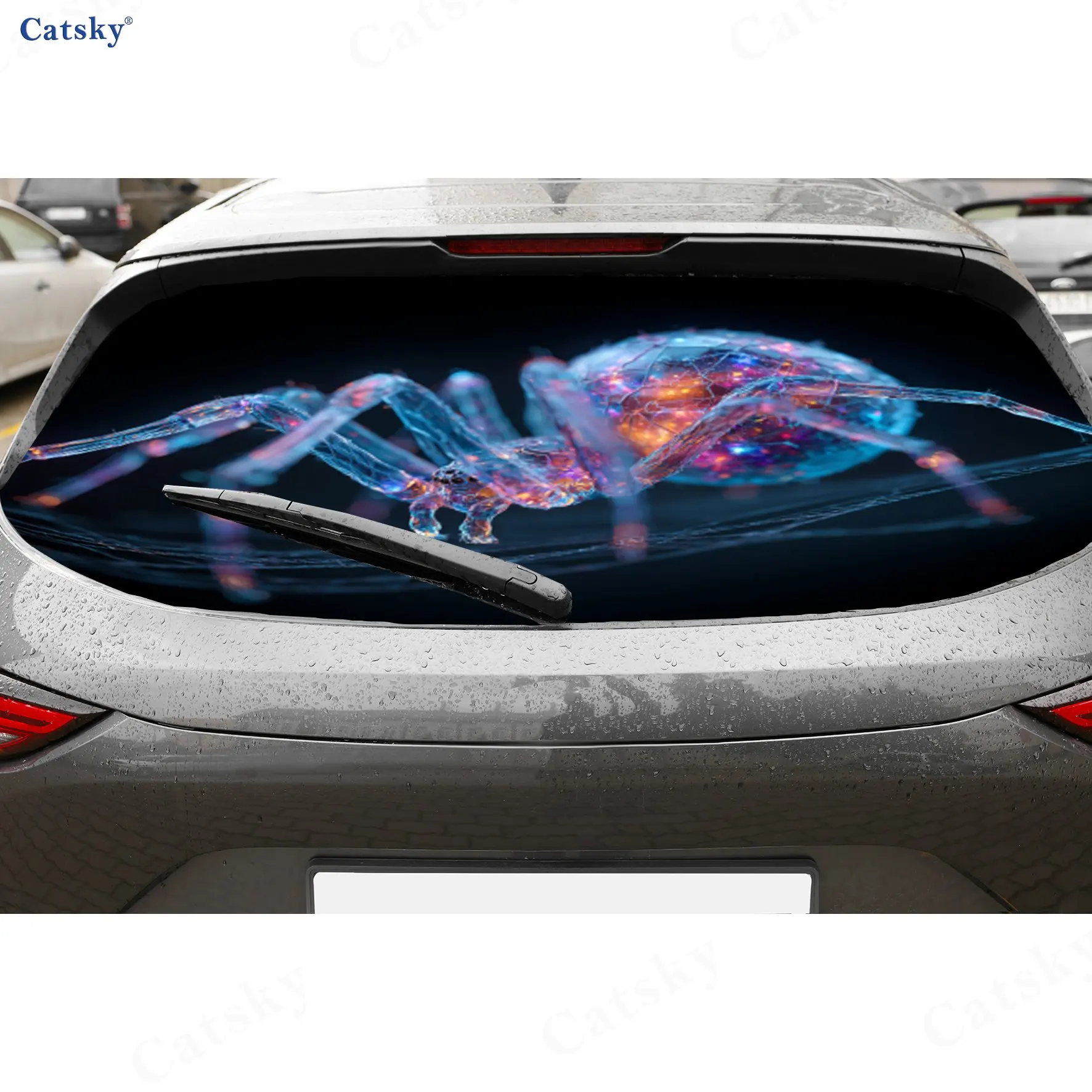 Magic Spider PVC Perforated Car Vinyl Wraps, Privacy Enhancing Design For Rear Window, Car Rear Windshield Sticker