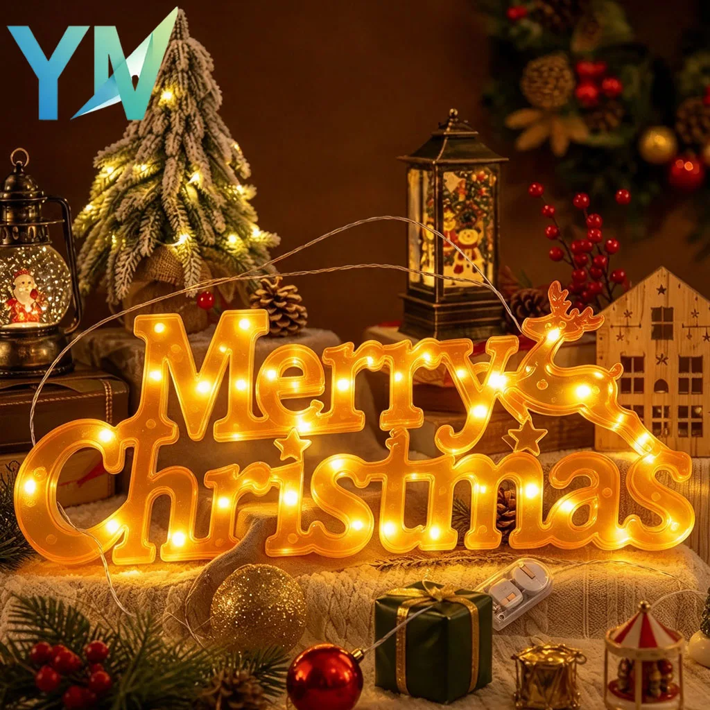 1-5PCS Merry Christmas Letter Lamp Wreath Charm Hanging Decoration for Home Window Porch Indoor Outdoor Celebration Supplies