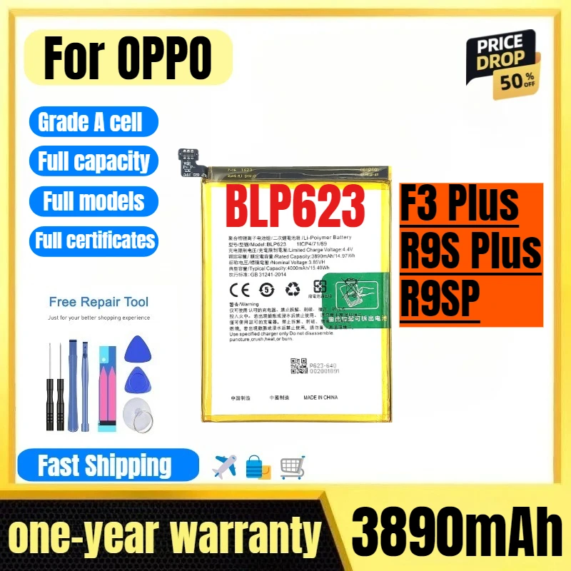 

BLP623 for OPPO F3 Plus/R9S Plus/R9SP Phone Battery high quality high capacity replacement Bateria Grade A cell with tools