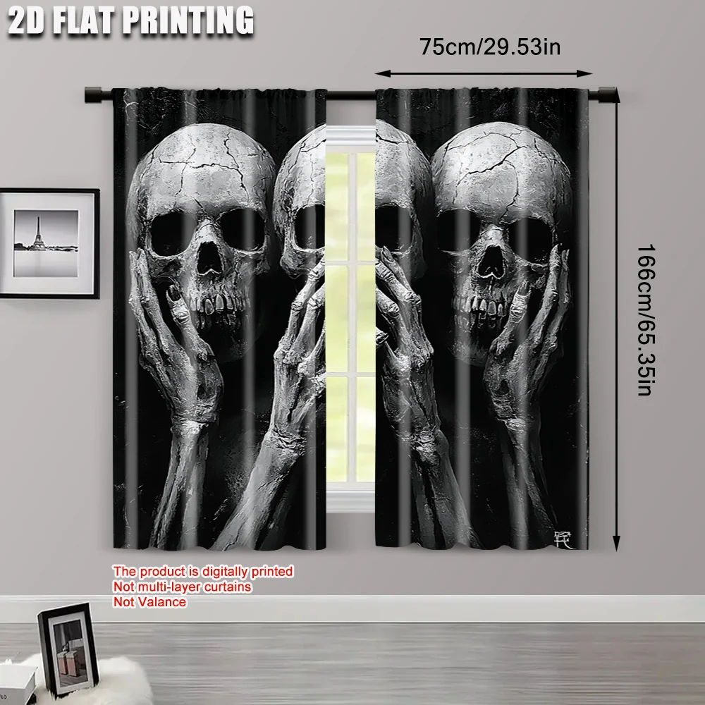 

2pcs, Curtains Roller Blinds print Black Skull Print 100% Polyester (without rod) Stuff Clearance Use for Bedroom,